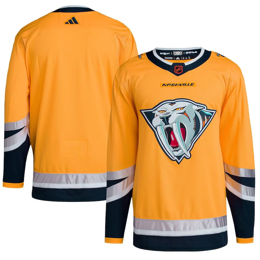 Men Nashville Predators adidas Yellow Reverse Retro Authentic Blank NHL Jersey->nashville predators->NHL Jersey